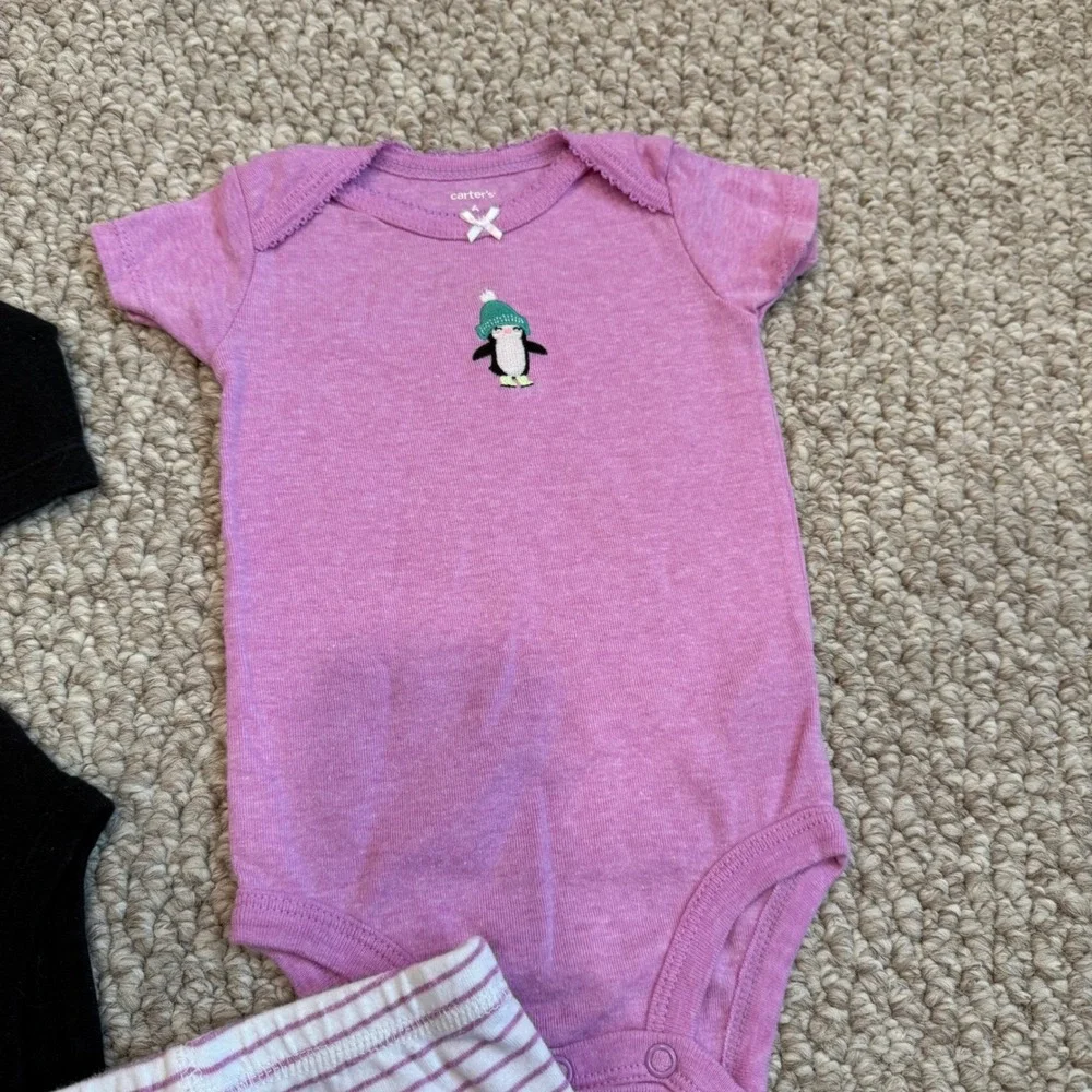 Carter's Baby Girl‎ Winter Outfit Set Bodysuit & Pants Penguin Size 6 Months